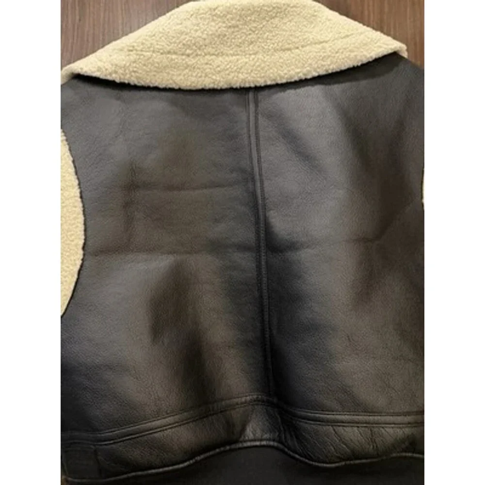 Vegan Leather Sherpa Aviator B3 Bomber Gamulan Vest M Grunge 23”chest/24”L